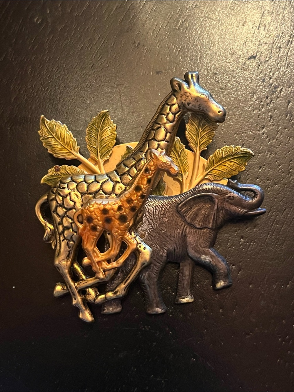 Vintage Mixed Metal Safari Brooch Giraffe Elephant